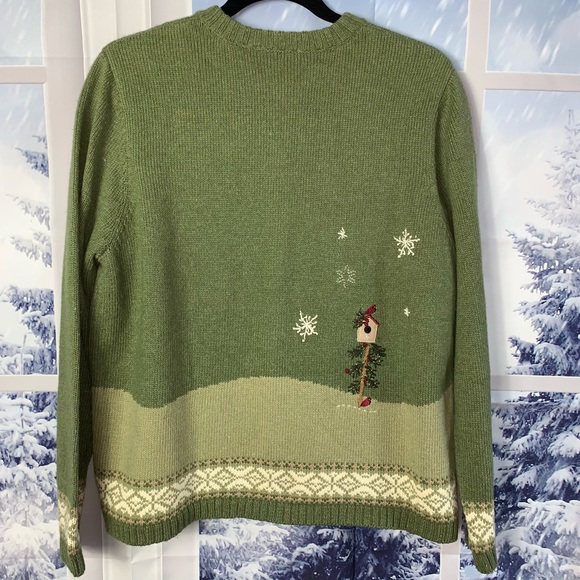 Vintage Ugly Christmas Sweater Snowman Red Birds Button Down Cardigan - Picture 2 of 10